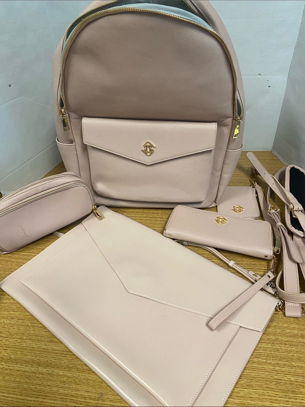 Glass Ladder & Co Women's Blush Pink Backpack Set with Wallets and Clutch